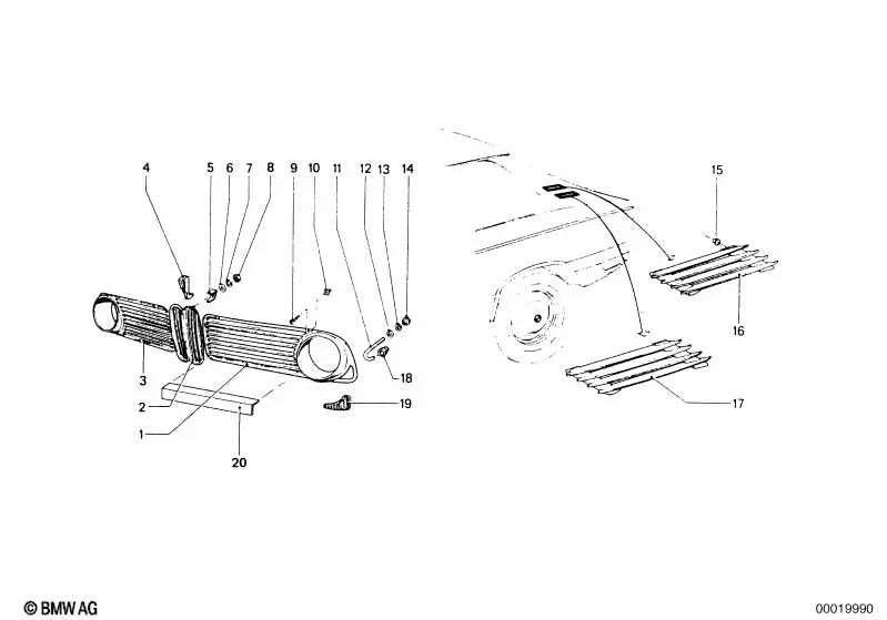 Rejilla de Adorno Salida de Aire derecha para BMW varios modelos (OEM 51131803982). Original BMW.