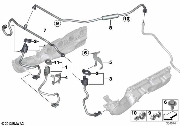 Válvula de ventilación del depósito con línea para BMW F15, F16 (OEM 13907636169). Original BMW.