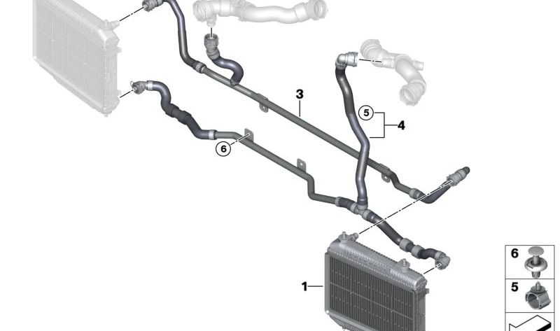 Radiador de refrigerante externo para BMW Serie 2 G87, Serie 3 G80, G81, Serie 4 G82, G83 (OEM 17118095285). Original BMW