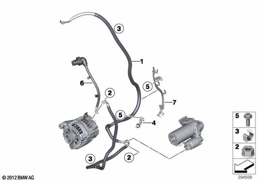 Generator-Starter-Support Point Cable B+ for BMW X5 E70N, X6 E71 (OEM 12427580328). Original BMW.