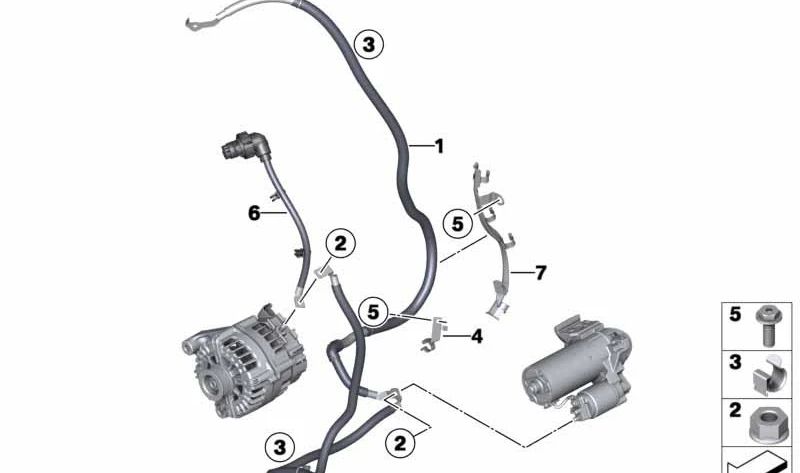 Start- und Generatorkabel B+ OEM 12427611319 für BMW E70, E71. Original BMW.