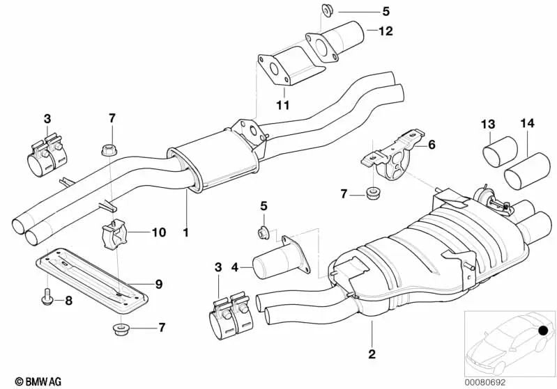 Zentralschalldämpfer für BMW Serie 3 E46 (OEM 18107504170). Original BMW