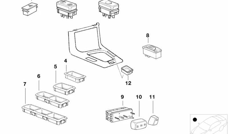 Interruptor de ajuste del asiento delantero izquierdo OEM 61311388110 para BMW E36, E34, E32, E38, E31. Original BMW.