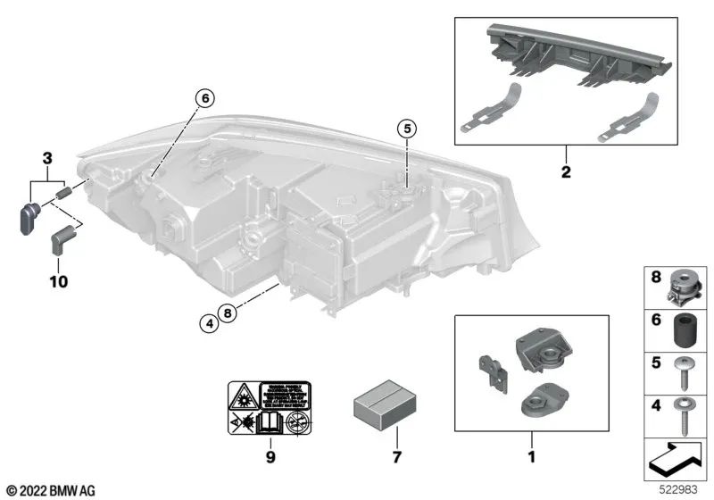 Right headlight bracket for BMW 3 Series G20, G21 (OEM 63118496142). Original BMW.