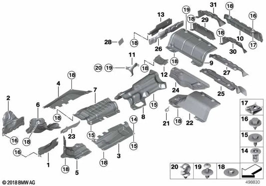 Wärmedämmung des Tunnels für BMW F80, F80N, F82, F82N, F83, F83N (OEM 51488065123). Original BMW