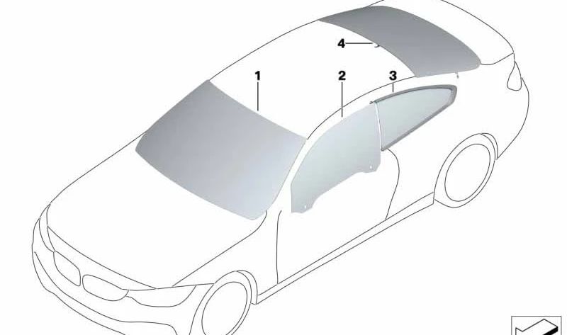 Cristal lateral fijo trasero izquierdo para BMW Serie 4 F32, F32N (OEM 51377433343). Original BMW