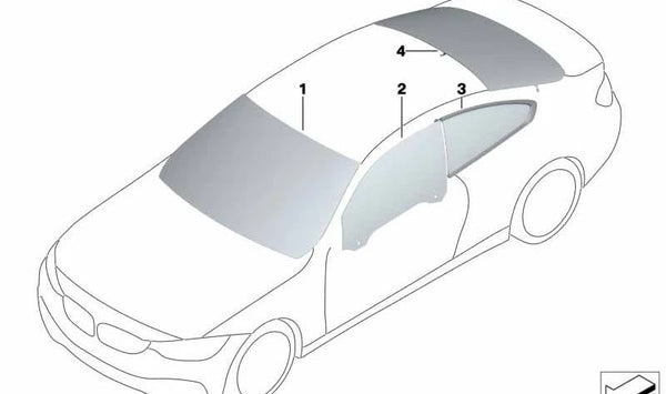 Cristal lateral fijo trasero derecho OEM 51377433358 para BMW F32 (Serie 4 Coupé). Original BMW.