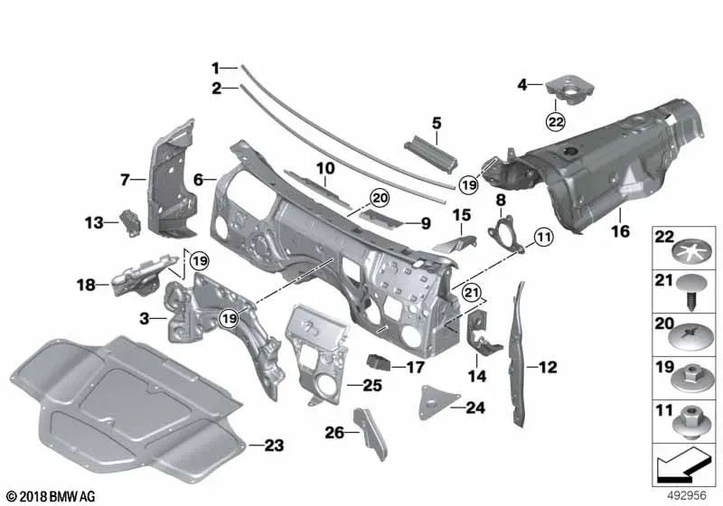 Fastening for Acoustic Insulation of the Partition for BMW X3 F97, G01, G08, X4 F98, G02 (OEM 51487398015). Genuine BMW