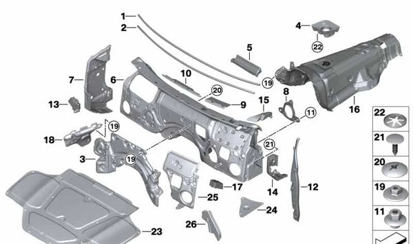 Aislamiento acústico para BMW X3 F97, G01, G08E Serie X4 F98, G02 (OEM 51487395572). Original BMW