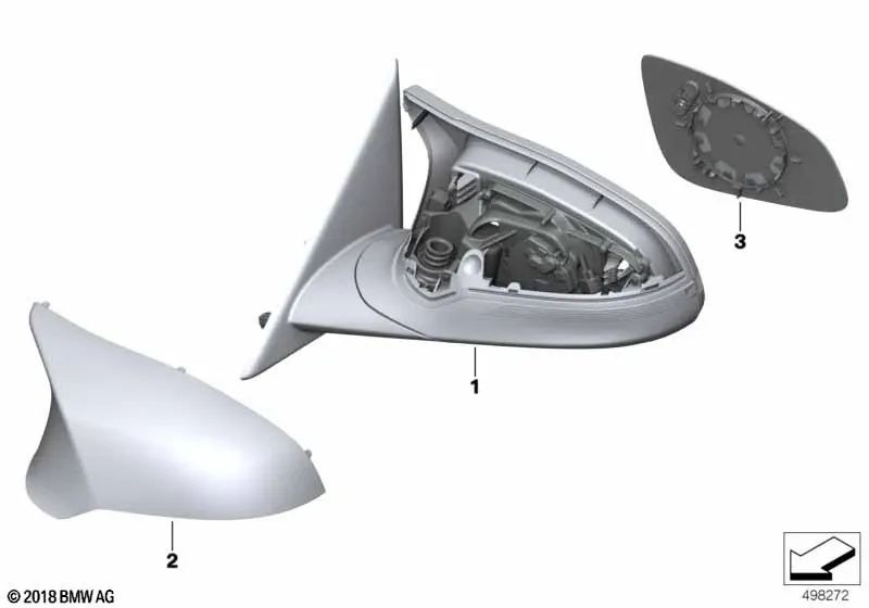 Beheiztes Weitwinkelspiegelglas rechts für BMW F87, F30, F31, F80, F32, F33, F82, F83 (OEM 51168059568). Original BMW