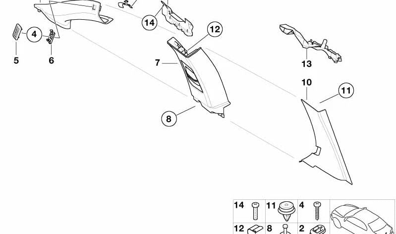 Left A-Column Cover for BMW 3 Series E46 (OEM 51437002127). Original BMW.