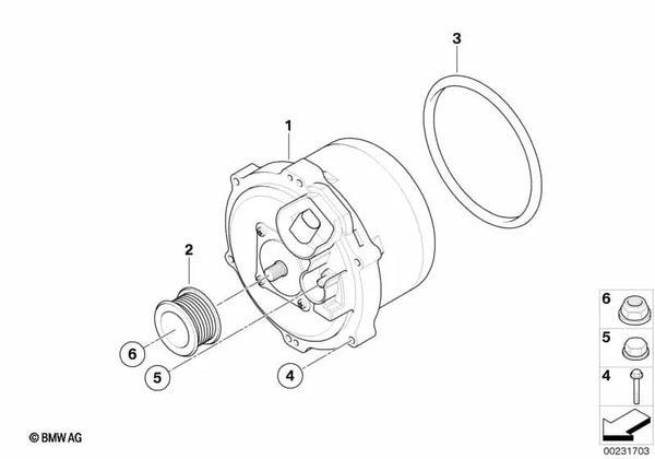 Polea del Generador para BMW Serie 7 E38 (OEM 12317508259). Original BMW.