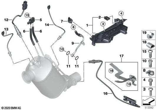 Lambdasondenhalterung für BMW 3er F34, 5er F07, F10, F11 (OEM 13628515597). Original BMW.