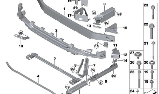 Conexión transversal delantera para BMW F45, F48N, F49, F39, MINI F60 (OEM 51117342436). Original BMW