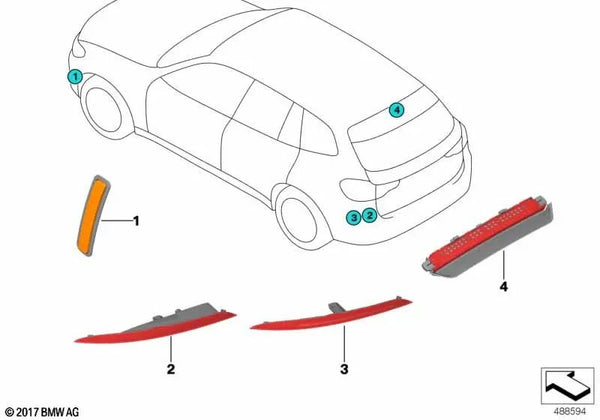 Reflector trasero derecho para BMW X4 F98, G02 (OEM 63148497424). Original BMW.