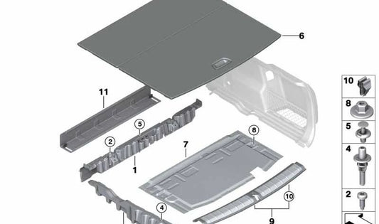 Trunk floor heat shield for BMW X1 F48N (OEM 51479475228). Original BMW