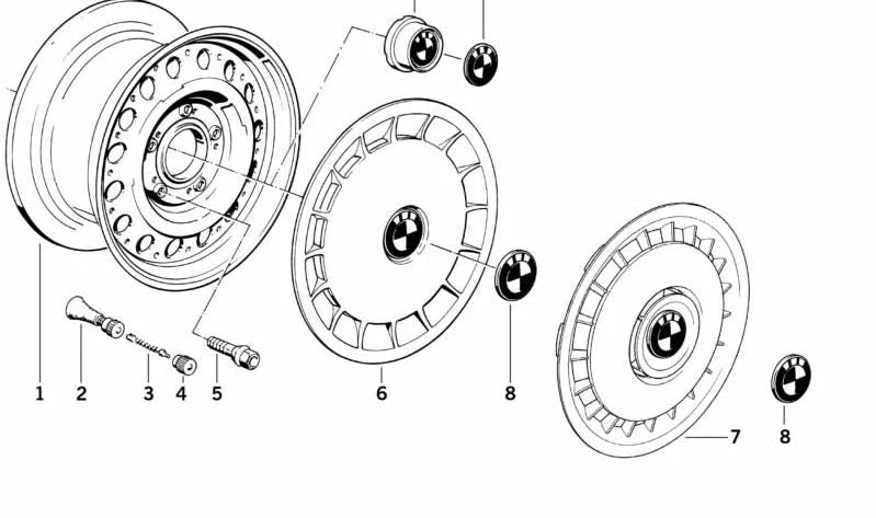 Tapacubos Completo para BMW Serie 5 E34, Serie 7 E32 (OEM 36131181532). Original BMW