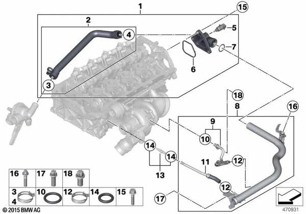 Manguera del Termostato con Conector para BMW F20, F21, F30, F31, F35 (OEM 11537600588). Original BMW