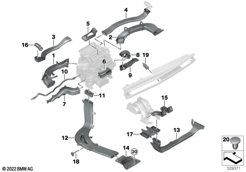 Conducto de aire frío central para BMW Serie 7 G70 (OEM 64225A29DA0). Original BMW.