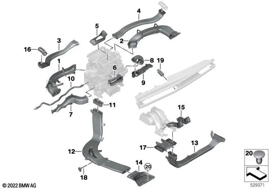 Central cold air duct for BMW 7 Series G70 (OEM 64225A29DA0). Genuine BMW.