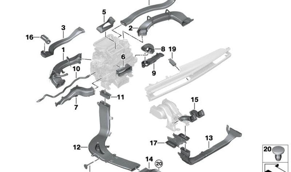 Conducto de aire ventilación indirecta para BMW Serie 7 G70 (OEM 64229870559). Original BMW.