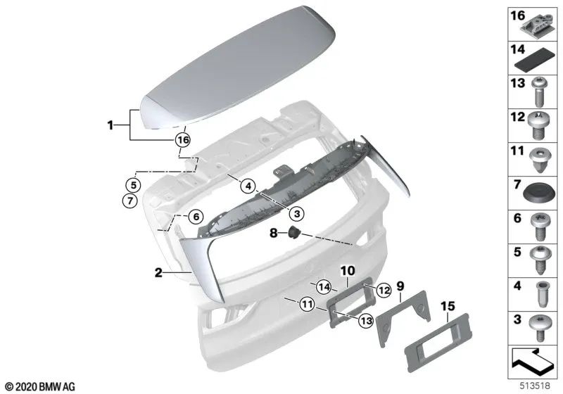 Spoiler para maletero imprimado para BMW X1 F48, F48N, F49, F49N (OEM 51627350857). Original BMW