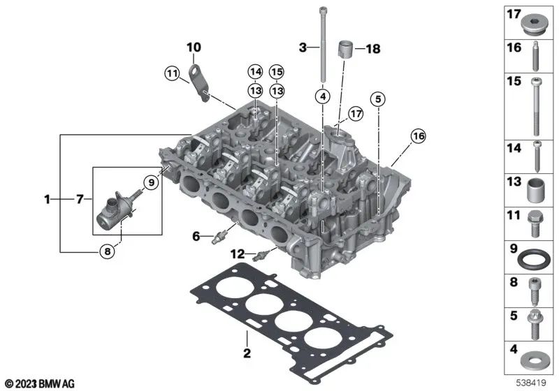 Tornillo de Cabeza Plana para BMW Serie 1 F20N, F21N, F40, F52, Serie 2 F22, F22N, F23, F23N, F44, F45, F45N, F46, F46N, G42, G87 (OEM 07119907887). Original BMW