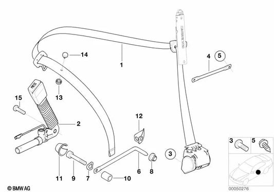 Front left seat belt with force limiter for BMW E46 (OEM 72117919207). Original BMW.