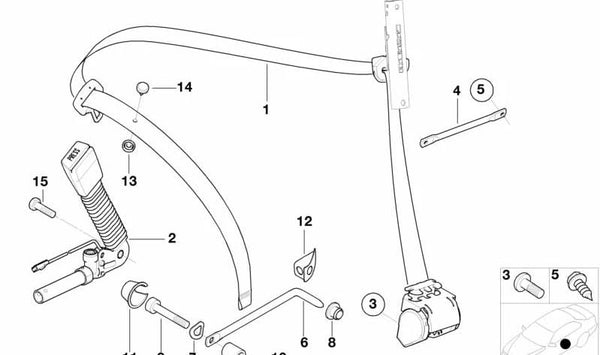 Cinturón de seguridad delantero derecho de longitud extra OEM 72117068246 para BMW E46. Original BMW.