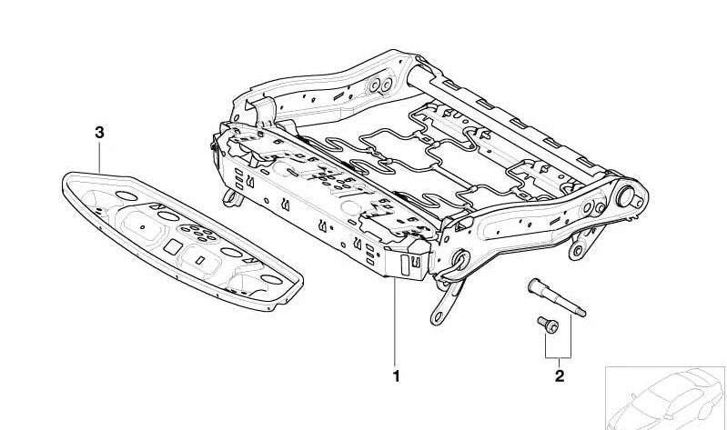 Parte del soporte del asiento delantero para BMW Serie 5 E60, E61, F07, F10, F11, F18, Serie 7 E65, E66, F01, F02, X5 E70, X6 E71 (OEM 52107075955). Original BMW