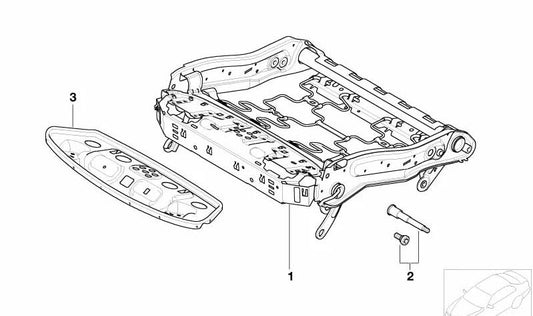 Parte del soporte del asiento delantero para BMW Serie 5 E60, E61, F07, F10, F11, F18, Serie 7 E65, E66, F01, F02, X5 E70, X6 E71 (OEM 52107075955). Original BMW