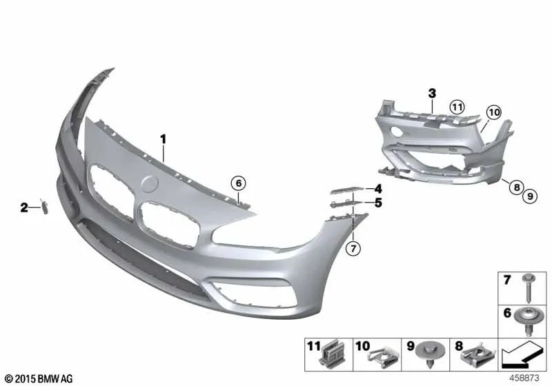 Revestimiento de parachoques imprimado delantero para BMW F45, F46 (OEM 51117407680). Original BMW