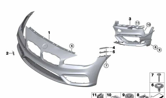 Front bumper trim primed for BMW F45, F46 (OEM 51117407683). Original BMW.