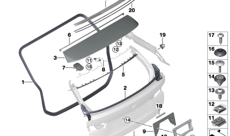 Alerón trasero (spoiler de techo) imprimado OEM 51627889547 para BMW Serie 3 (F30, F31). Original BMW.