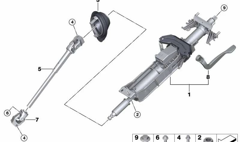 OEM 32306854965 Meccanismo di regolazione della colonna di gestione per BMW F20, F21, F22, F23, F87, F30, F31, F34, F80, F32, F33, F36, F82, F83. BMW originale.