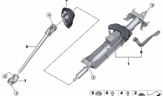 OEM 32306854965 management column adjustment mechanism for BMW F20, F21, F22, F23, F87, F30, F31, F34, F80, F32, F33, F36, F82, F83. Original BMW.