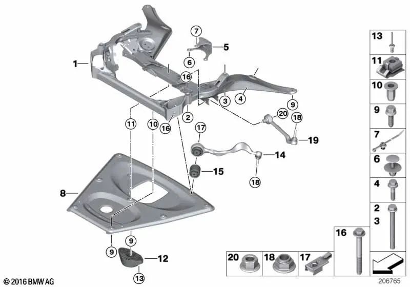 Brazo de control derecho para BMW E82, E90, E90N, E92, E92N, E93, E93N (OEM 31102283578). Original BMW.