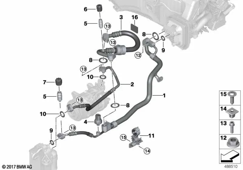 Tubo de alta presión para BMW Serie 5 G30, G30N, G31 Serie 6 G32 Serie 7 G11, G12 (OEM 64539321595). Original BMW