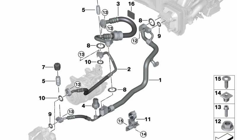 Tubería de alta presión compresor-condensador OEM 64539860604 para BMW G30, G31, G32, G11, G12. Original BMW