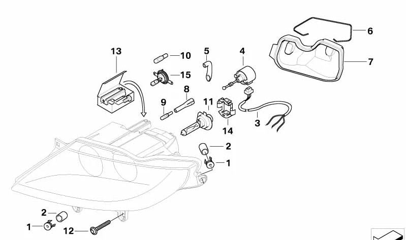 Tapa de protección para faro derecho para BMW Z4 E85, E86 (OEM 63126928414). Original BMW