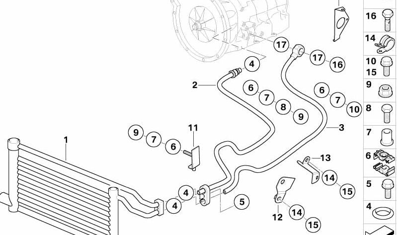 Soporte para el conducto del radiador de aceite para BMW Z8 E52 (OEM 17228022666). Original BMW.