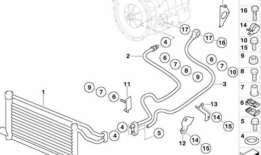 Soporte para el conducto del radiador de aceite para BMW Z8 E52 (OEM 17228022666). Original BMW.