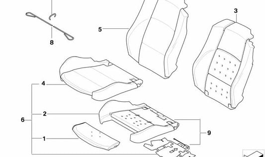 Funda para Respaldo de Asiento Deportivo Cuero Izquierda para BMW Serie 3 E93N (OEM 52107259203). Original BMW