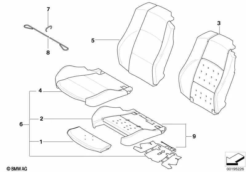 Funda de asiento deportivo de cuero izquierda para BMW E93, E93N (OEM 52107253563). Original BMW.