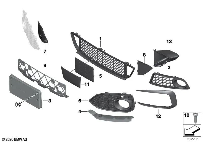 Bumper grille with right front NSW for BMW F22, F23 (OEM 51118071246). Genuine BMW.