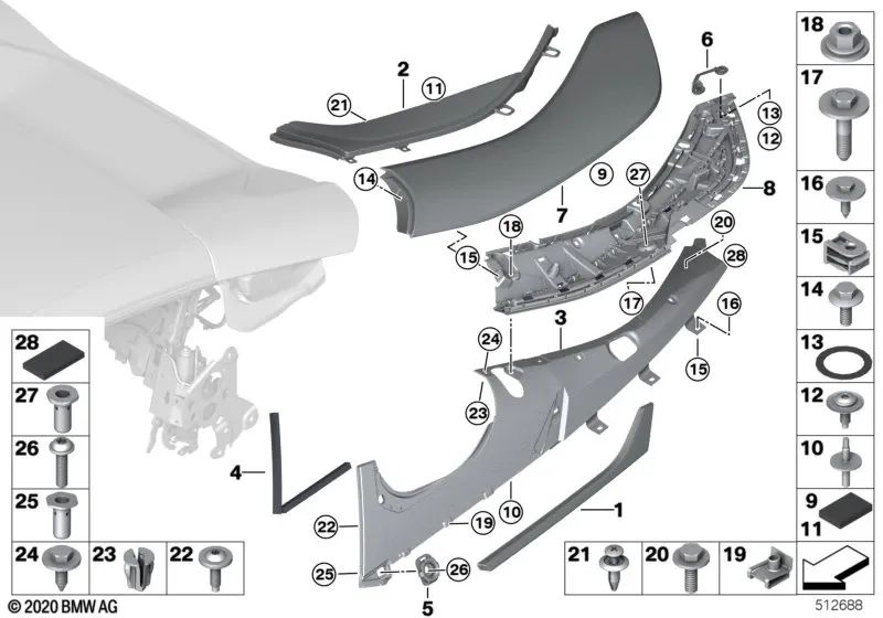 Rear Lower Left Roof Molding for BMW I15 (OEM 51447456631). Original BMW