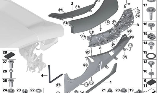 OEM impresso no telhado direito 51447490458 para BMW i15. BMW original.