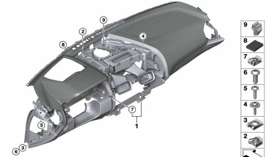 Salpicadero de cuero con Head-Up Display OEM 51458098165 para BMW F91, F92, F93. Original BMW.