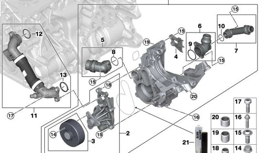 Bomba de refrigerante con soporte para BMW Serie 3 G20, G21, Serie 5 G30N, G31N, G60, G61, X3 G01, G45 (OEM 11518650987). Original BMW