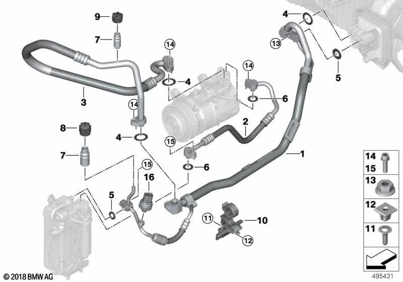 Tubería de presión Compresor-Condensador para BMW G42, G20, G20N, G21, G21N, G28, G28N Serie 2, Serie 3, Serie 4 (OEM 64539395480). Original BMW